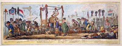 De Begrafenisstoet van de Rump, uitgegeven 1819 (handgekleurde ets) door George Cruikshank