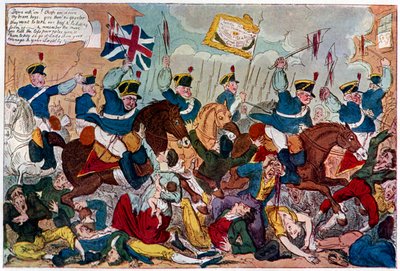 Het bloedbad van Peterloo, of Britten slaan terug door George Cruikshank