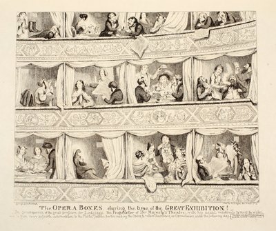 De operaboxen tijdens de tijd van de Grote Tentoonstelling, gepubliceerd 1851 door George Cruikshank