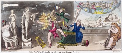 De Pall Mall Apollo of, R...ty in een vlam!!! 1816 (gekleurde gravure) door George Cruikshank