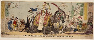 De Repetitie of de Baron en de Olifant, satirische prent over Kemble