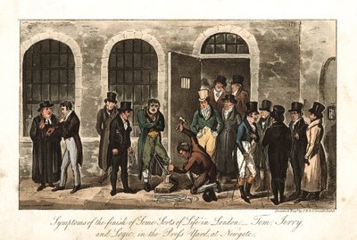Tom, Jerry en Logic in de Perskamer, Newgate gevangenis, Londen, 1821 door George Cruikshank