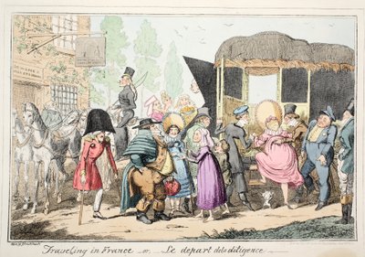 Reizen in Frankrijk of Le Depart de la Diligence, uitgegeven 1835 door George Cruikshank