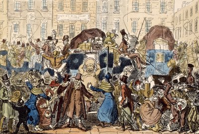 Reizen in Engeland, of een Glimp vanuit de White Horse Cellar, 1819 door George Cruikshank