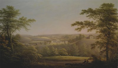 Easby Hall en Easby Abbey met Richmond, Yorkshire op de achtergrond door George Cuitt