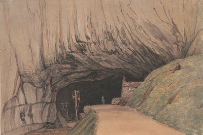 Ingang naar Peak Cavern, of Duivelsgat, Castleton door George Cumberland