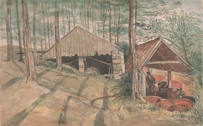 De tinnen wasmolen van de heer W. Praed in Cornwall, Trevethow door George Cumberland