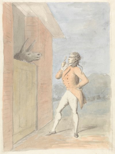 Een Dandy die een Muilezelhoofd Bekijkt over een Staldeur door George Dance
