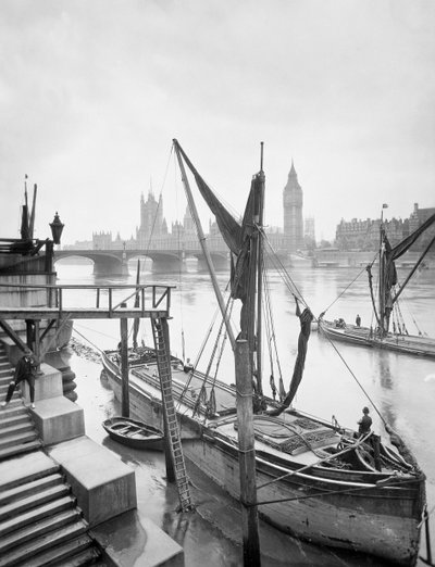 Houses of Parliament vanaf de rivier de Theems, Lambeth, Londen, ca. 1920s door George Davison Reid