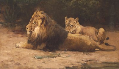 Leeuw en Leeuwin in Rust door George Denholm Armour