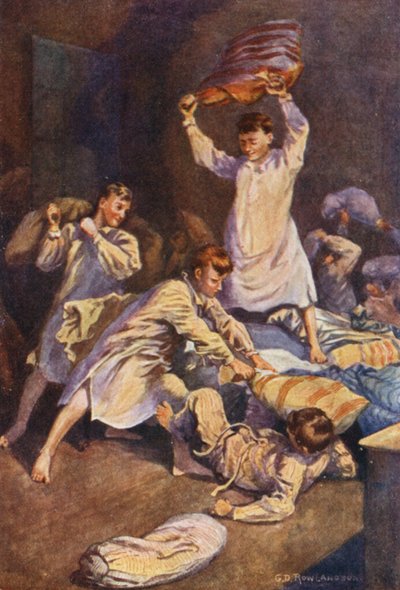 De hoezen van hun kussens afstrippend, zouden ze in dodelijke strijd ontmoeten door George Derville (after) Rowlandson