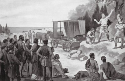 De Wagen van Thespis door George Derville (after) Rowlandson