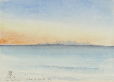 Corsica vanuit San Remo bij zonsopgang, 7.30 uur 26 november 1877 door George Douglas Tinling