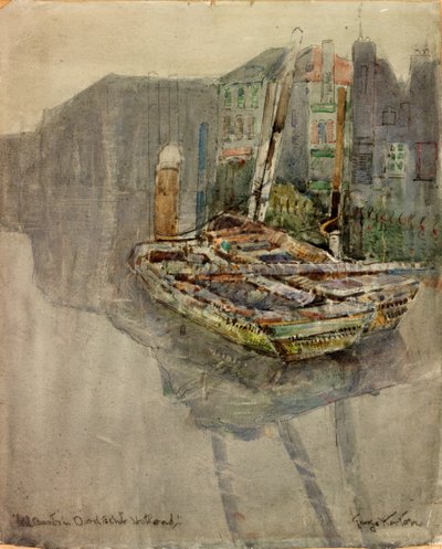 Palingboten in een kanaal in Dordrecht, Nederland door George Edward Horton