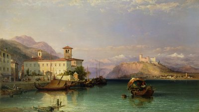 Arona en het kasteel van Angera, Lago Maggiore, 1856 door George Edwards Hering