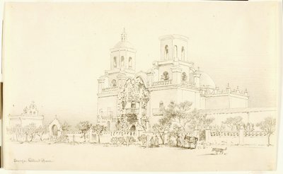 Zonder titel (overdrachtstekening voor de missie van San Xavier, Tucson, Arizona) door George Elbert Burr
