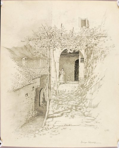 Zonder titel (overdrachtstekening voor Dorpsstraat, Meer van Lugano, Italië [nr. 1]) door George Elbert Burr