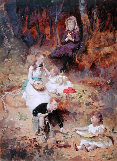 Vijf kinderen die in het bos spelen door George Elgar Hicks