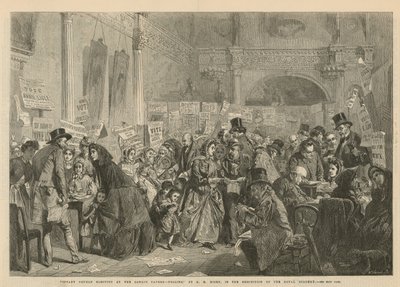 Verkiezing van een weeskind in de London Tavern (gravure) door George Elgar Hicks