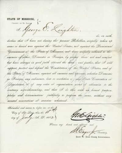 Loyaliteitseed van George E. Leighton uit Missouri, County of St. Louis door George Eliot Leighton
