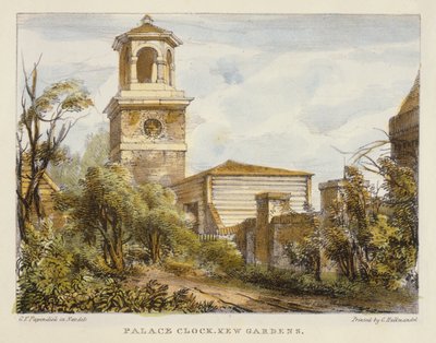 Paleisklok, Kew Gardens, plaat 7 uit Kew Gardens: Een Serie van Vierentwintig Tekeningen op Steen, gegraveerd door Charles Hullmandel (1789-1850) gepubliceerd 1820 door George Ernest after Papendiek