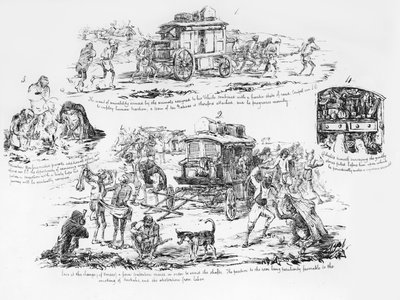 Het voertuig van de speciale correspondent getrokken door inboorlingen door George Francklin (after) Atkinson