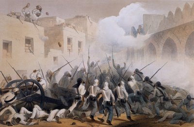 Bestorming van Delhi 1857, uit De Campagne in India 1857-58 van tekeningen gemaakt tijdens de bewogen periode van de Grote Muiterij, illustrerend de militaire operaties voor Delhi en omgeving door George Francklin Atkinson