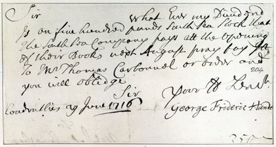 Brief geschreven door Handel, juni 1716 door George Frederick Handel