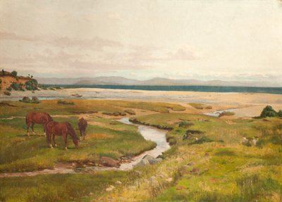 Kustscène met paarden door George Frederick Waldo Johnson