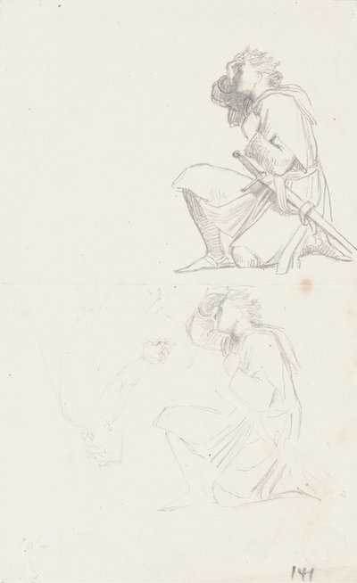 Studies van een knielende ridder door George Frederick Watts