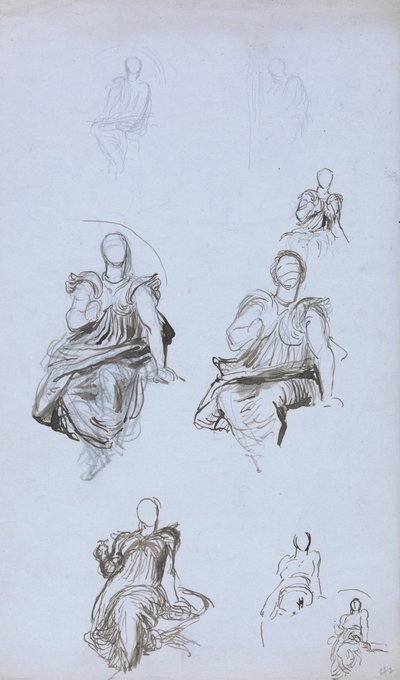 Studies van een zittende figuur met een boek door George Frederick Watts