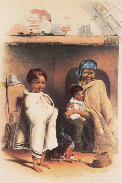 Een oudere Hottentot-vrouw in haar hut symboliseert veerkracht door George French Angas