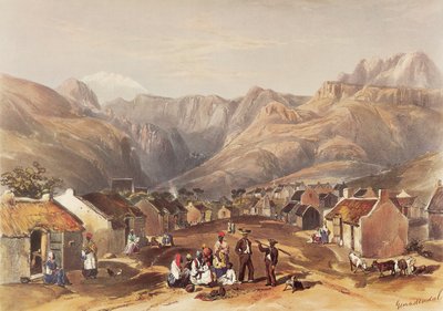 In de serene vallei van Genadendal ligt een bloeiend Hottentot-dorp door George French Angas