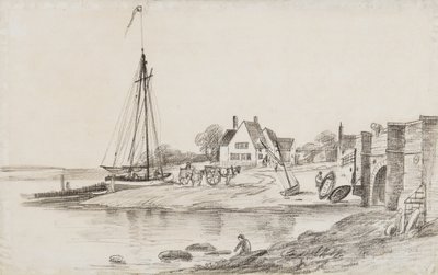 Bourne Bridge en Ostrich Creek bij de rivier Orwell, met pub 