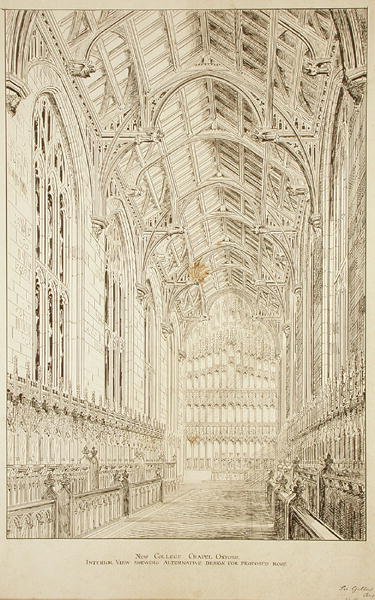 New College Chapel: Interieur met alternatief ontwerp voor voorgesteld dak door George Gilbert Scott