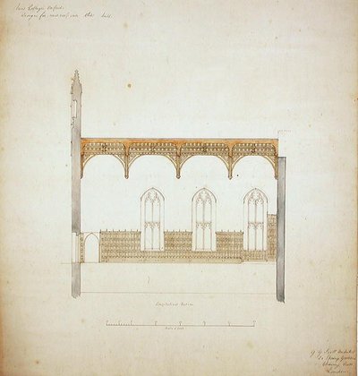 New College Oxford: Ontwerp voor New Hall Roof door George Gilbert Scott