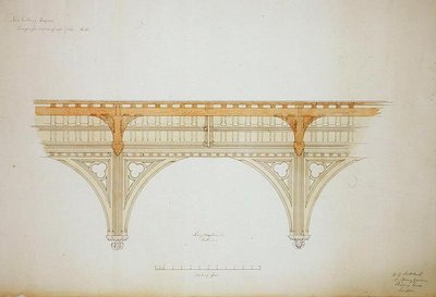 New College Oxford: Ontwerp voor het dak van de nieuwe hal door George Gilbert Scott