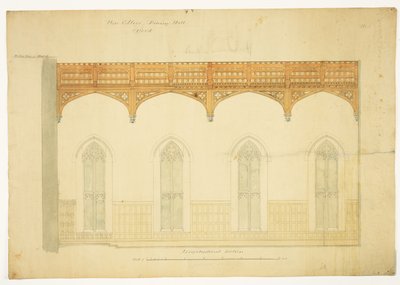 New College Oxford: Ontwerp voor het dak van de New Hall, 1865 door George Gilbert Scott
