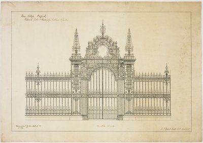 New College Oxford: Voorgestelde poorten en hekwerk voor ingang naar tuin door George Gilbert Scott