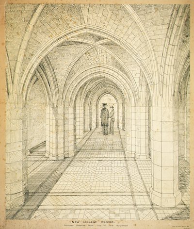 New College Oxford: Voorgestelde doorgang van oude naar nieuwe gebouwen door George Gilbert Scott