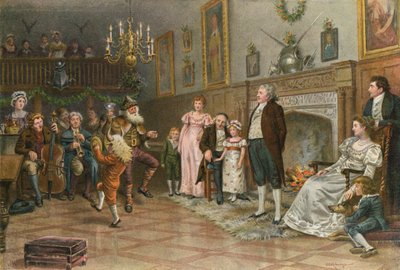 Interieur van de Voorouderlijke Hal van de Squire: Dorpsmummers geven een Kerstvoorstelling door George Goodwin Kilburne