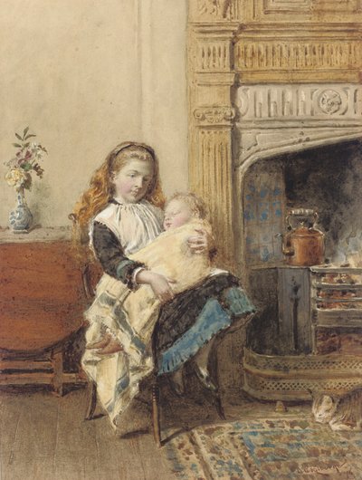 Baby verzorgen, 1896 door George Goodwin Kilburne