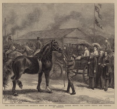De show van de Koninklijke Landbouwmaatschappij in Bedford, paardenparade voor de kroonprins en prinses van Duitsland door George Goodwin Kilburne