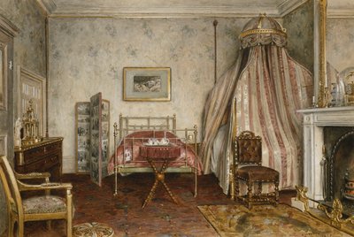Uitzicht op de slaapkamer waar Napoleon III stierf, Camden Place, Chislehurst, Kent, 1873 door George Goodwin Kilburne