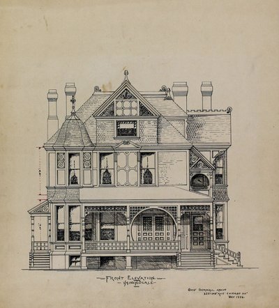 Presentatieontwerpen, Woning voor Dr. Stratford, Chicago, Illinois, Vooraanzicht door George Gorball