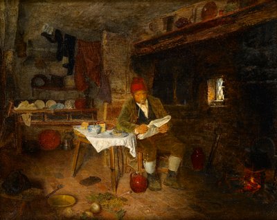 Een rustiek huis: Het nieuws lezen, 1855 door George Hardy