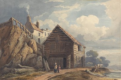 Landschap met een botenhuis door George Harley