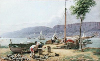 Middag - Hastings Landing. Palisade Rocks in Schaduw, New York, c.1836 door George Harvey
