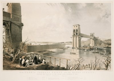 Britannia Buisbrug tijdens de bouw, 3 december 1849 door George Hawkins