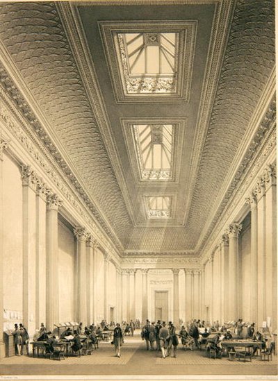 Interieur van de Handelszaal, Threadneedle Street, Londen, ca. 1850 door George Hawkins